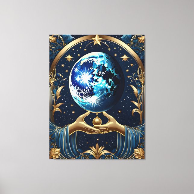 Apelsinmålning med måne canvastryck (Framsida)