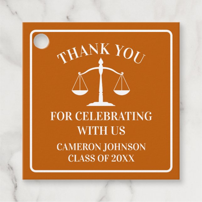 Apelsinorange Juristexamen Anpassad Examenfest Gåvor Etiketter (Framsida)