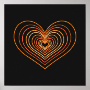 Apelsinorange neonhjärtats väggkonstaffisch poster