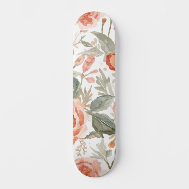 Apelsinrosor Akvarell Botanisk Korallblomma Mini Skateboard Bräda 18,5 Cm (Framsida)
