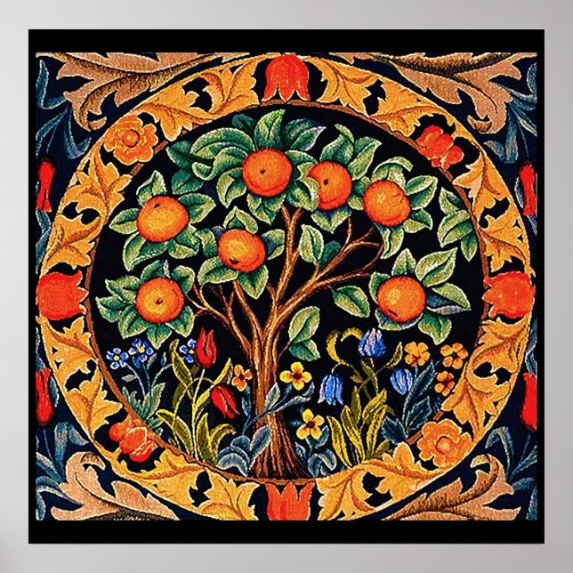 APELSINTRÄD MED GRÖNA BLAD,BLOMMOR POSTER (Framsidan)