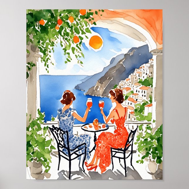 Aperitivo i Amalfi Watercolor Poster (Framsidan)