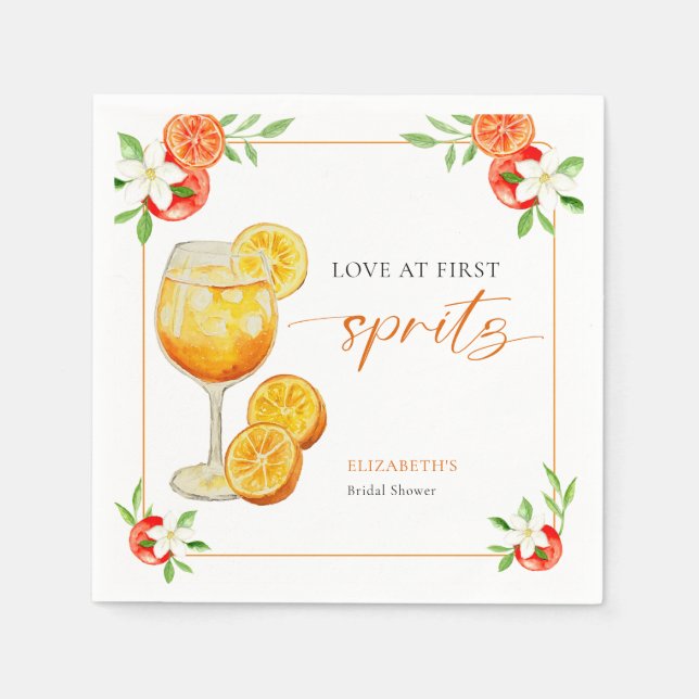Aperol Förälskelse vid första Spritz Orange Bröllo Pappersservett (Framsidan)