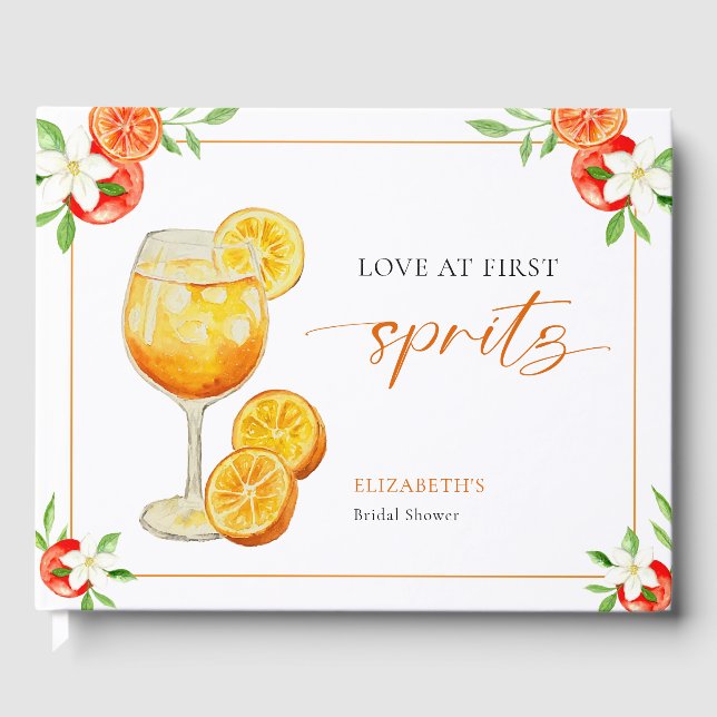Aperol Kärlek vid Första Spritz Orange Bröllopsfes Gästböcker (Framsida)