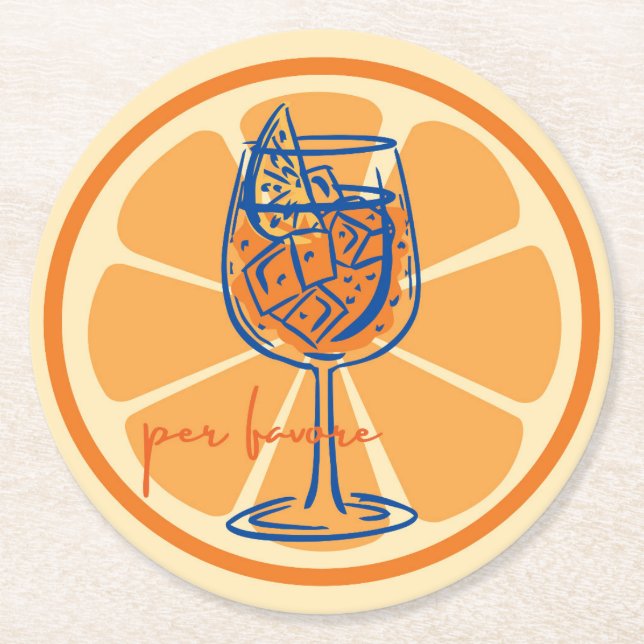 Aperol Per Favore Underlägg Papper Rund (Framsidan)