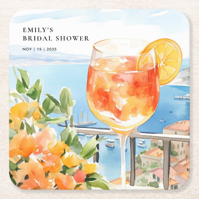 Aperol Spritz Amalfi Bröllopsfest för Bruden Underlägg Papper Kvadrat (Framsidan)