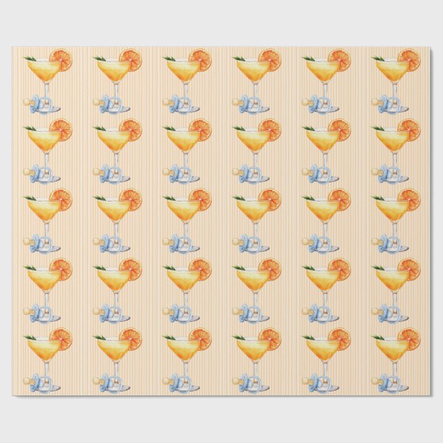 Aperol Spritz Blå Orange Citrus Pojke Baby Shower Presentpapper (Platt)
