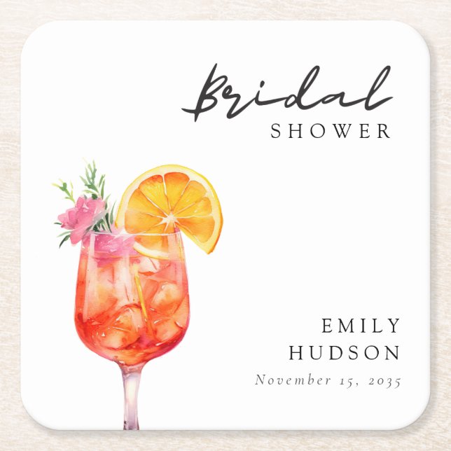Aperol Spritz Blommig Bröllopsfestinladning Underlägg Papper Kvadrat (Framsidan)