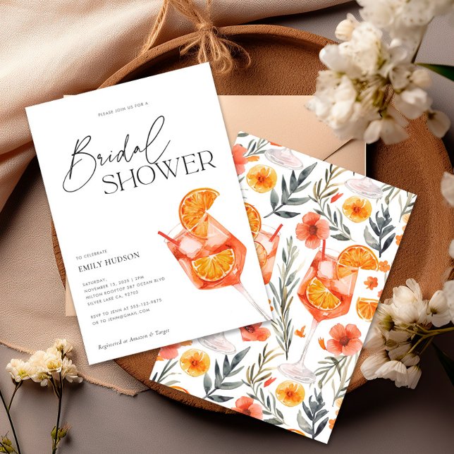 Aperol Spritz Blommigt Watercolor Möhippa Inbjudningar (Skapare uppladdad)