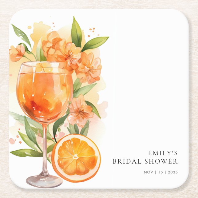 Aperol Spritz Bröllopsdusch Underlägg Papper Kvadrat (Framsidan)
