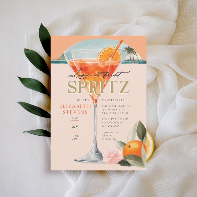 Aperol Spritz Cocktail Orange Chic Möhippa Inbjudningar (aperol spritz bridal shower invitation citrus cocktail summer brunch garden pool party love at first)