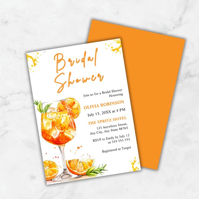 Aperol Spritz Cocktail Orange Möhippa Inbjudningar (Aperol Spritz Cocktail Orange Bridal Shower Invitation )