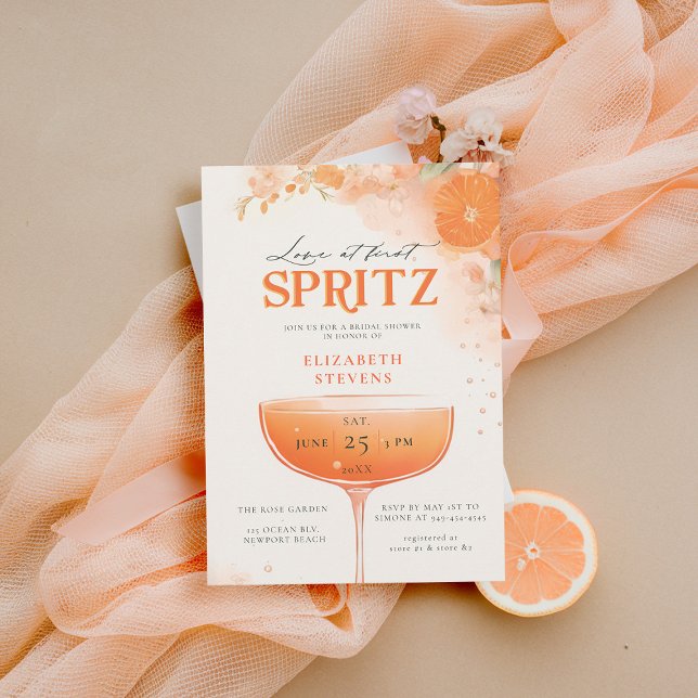 Aperol Spritz Orange Blommigt Cocktail Möhippa Inbjudningar (aperol spritz bridal shower invitation citrus cocktail theme floral brunch garden pool party summer )