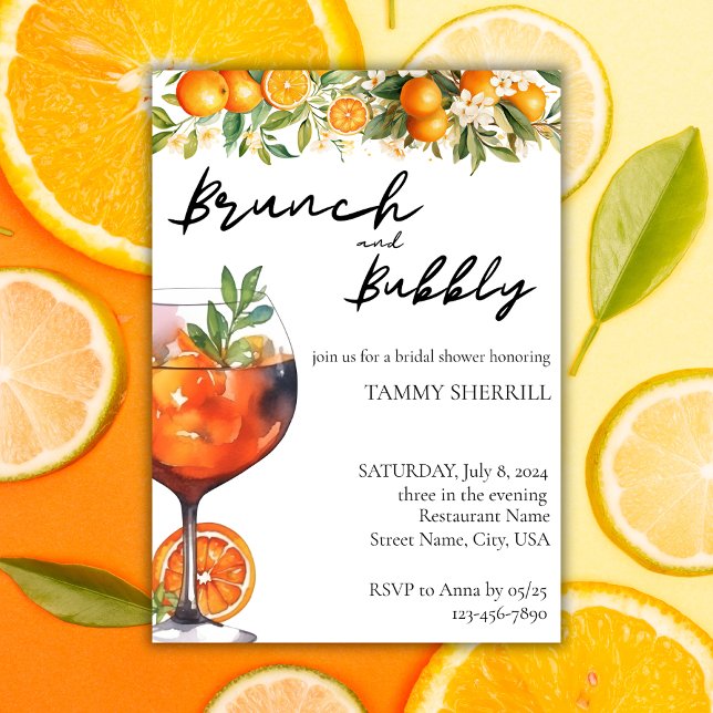 Aperol Spritz Orange Watercolor Brunch och Bubly Inbjudningar (Skapare uppladdad)