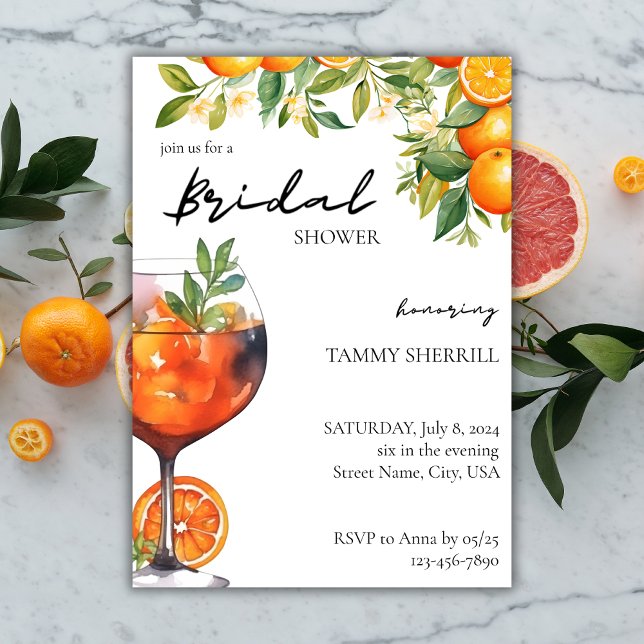 Aperol Spritz Orange Watercolor Möhippa Inbjudningar (Skapare uppladdad)