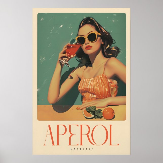 Aperol Spritz Retro Giclée Tryck Klassisk Cocktail (Framsidan)