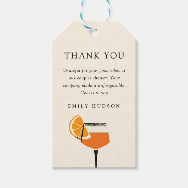 Aperol Spritz Tropical Bröllopsdusch Presentetikett (Framsidan)