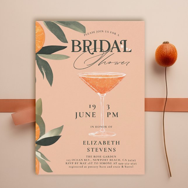 Aperol Spritz Watercolor Modern Chic Möhippa Inbjudningar (aperol spritz bridal shower invitation watercolor cocktail theme brunch garden pool party summer)