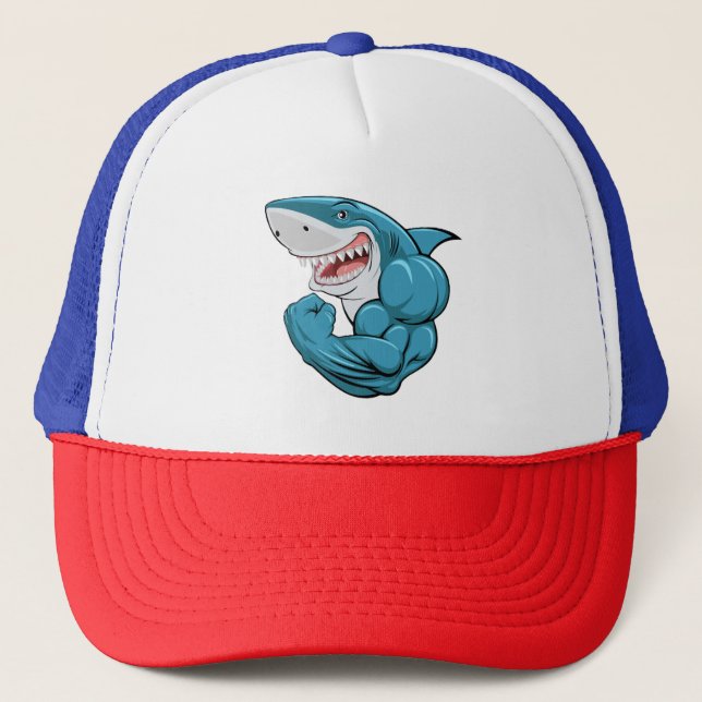Apex Predator Gains: Muscular Shark Gym Hat Keps (Framsida)