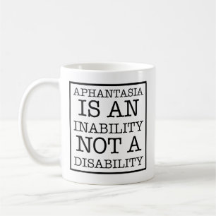 Aphantasia är ett odugligt, svart teckensnitt kaffemugg