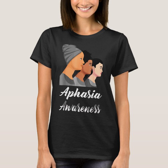 Aphasia Awareness Women Grått Ribbon Support T Shirt (Framsida)