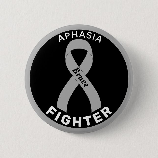 Aphasia Fighter Ribbon Black-knapp Knapp (Framsida)