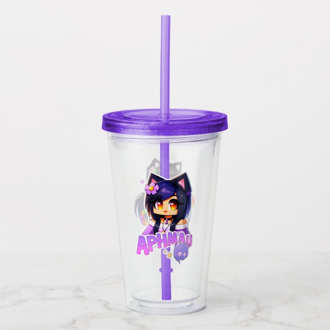 Aphmau, Birthday Kopp, Meemeows, Lila Cat, Cute Take Away Mugg (Framsida)