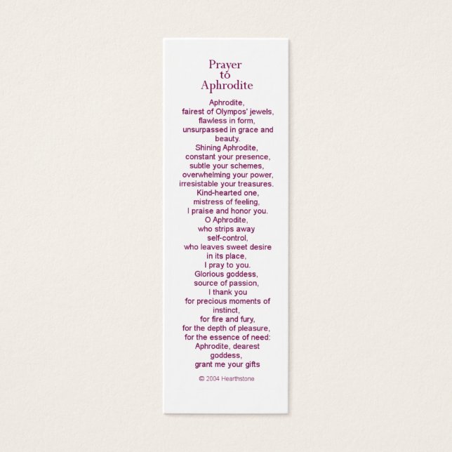 Aphrodite Prayer Card Litet Visitkort (Framsidan)