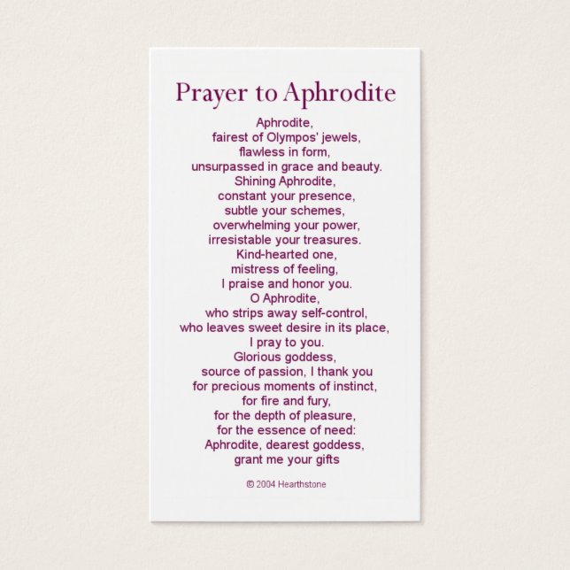 Aphrodite Prayer Card Visitkort (Framsidan)