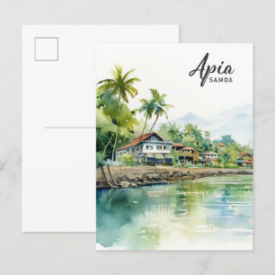 Apia Samoa Watercolor Painting Travel Vykort