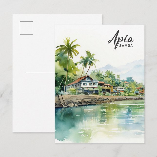 Apia Samoa Watercolor Painting Travel Vykort (Fram/baksida)
