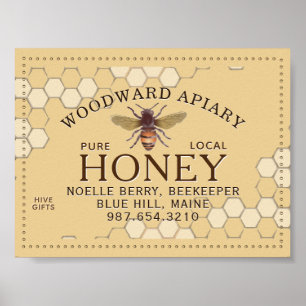 Apiary Honeycomb Honeybee Doted Gräns Gult Poster