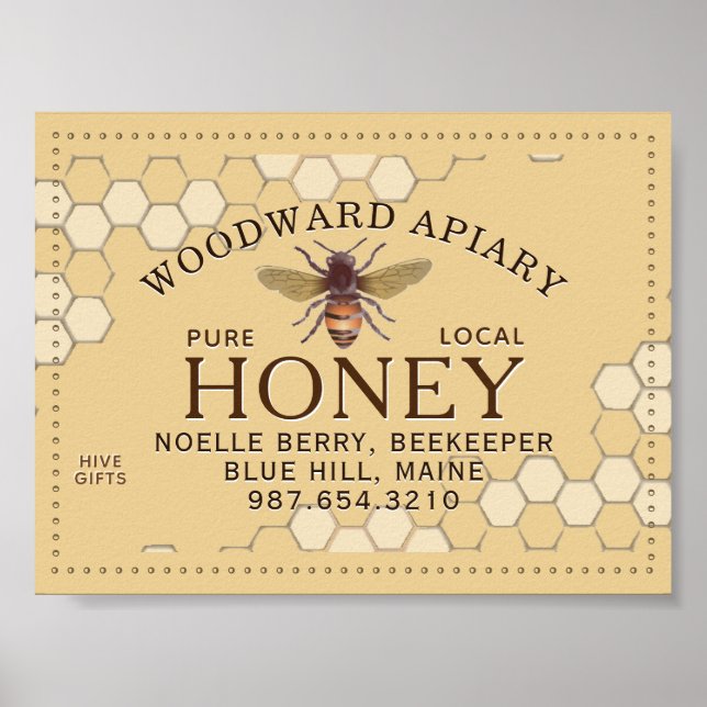 Apiary Honeycomb Honeybee Doted Gräns Gult Poster (Framsidan)