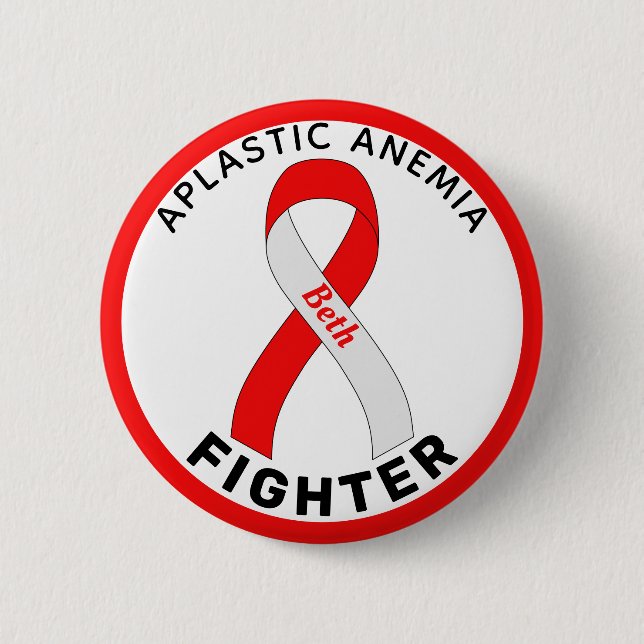 Aplastisk anemi Fighter Ribbon White Button Knapp (Framsida)