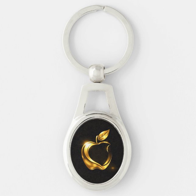 Aplle Ovalt Silverfärgad Nyckelring (Framsidan)