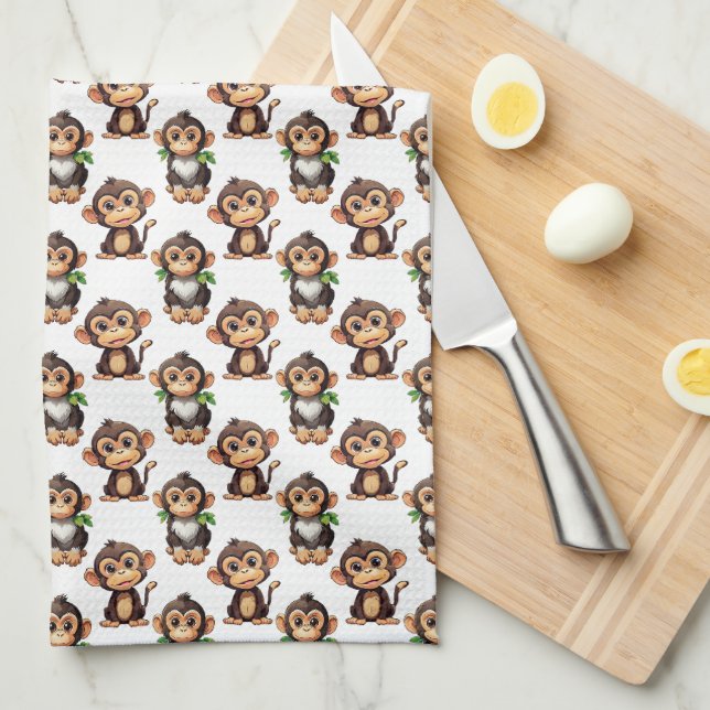 Apmönsterdesign Vit  Kökshandduk (Vikt i Fjärdedel)
