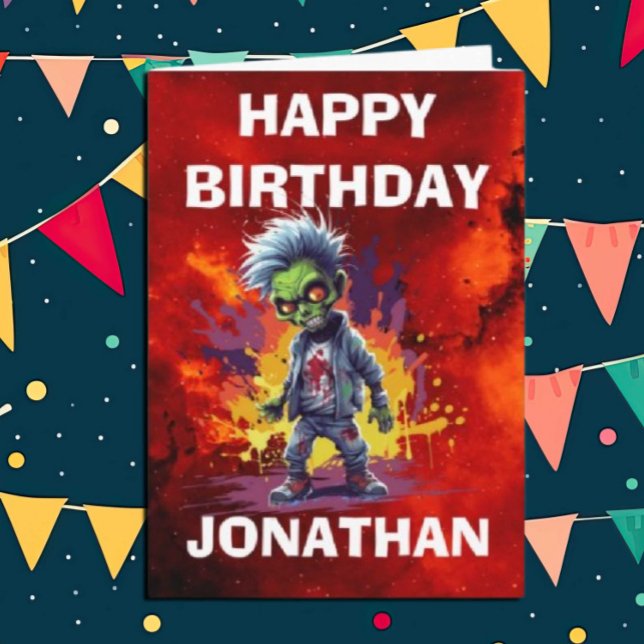 Apocalypse Birthday Zombie Boy Kort (Zombie Walkers,  Your birthday party won't be complete without an array of gruesome zombie props! )