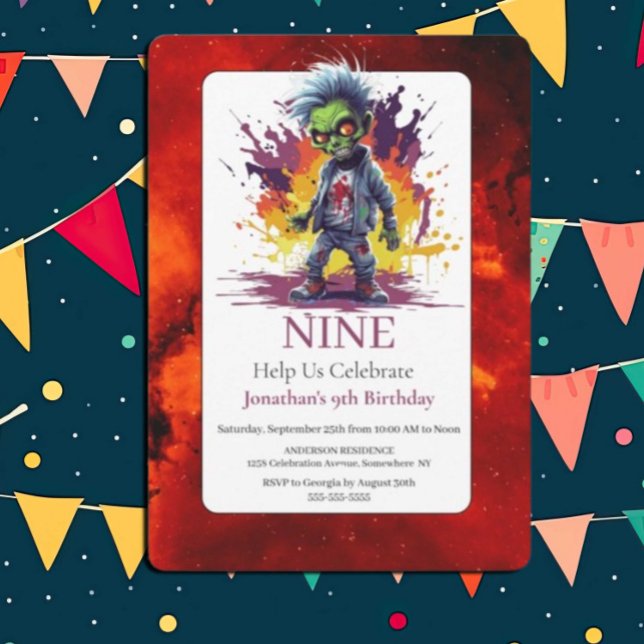 Apocalypse Zombie Boy Costume Birthday-inbjudan Inbjudningar (Zombie Walkers,  Your birthday party won't be complete without an array of gruesome zombie props! )