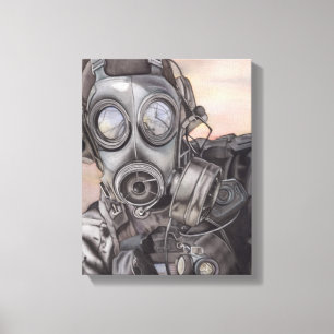 Apokalypset Prepper in Gas Mask Art Biet Canvastryck