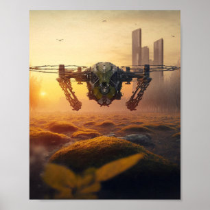 Apokalyptisk flygande drake under soluppgång poster
