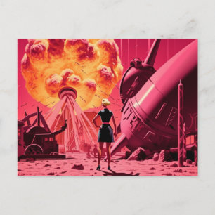 apokalyptisk rosa Space blondinkvinna Vykort