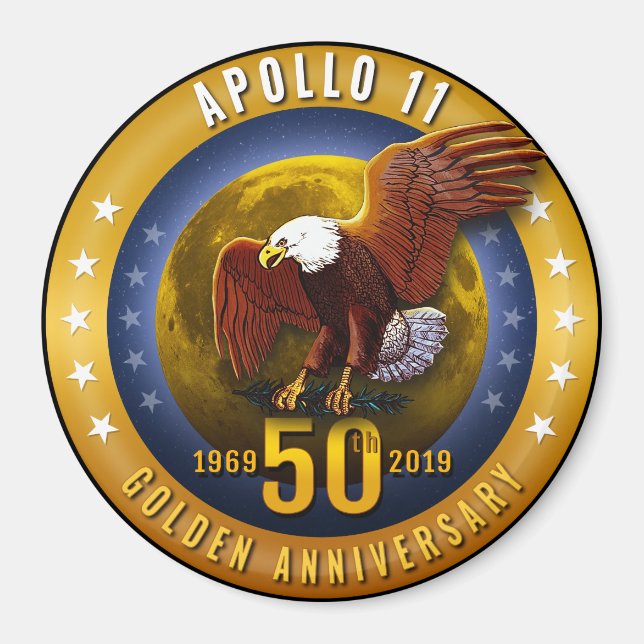 Apollo 11 50-årsdagen Golden Eagle och Måne - Magnet (Framsidan)