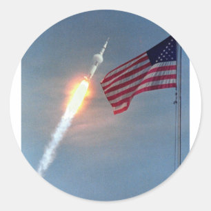 Apollo 11 barkass, med flagga, NASA Runt Klistermärke