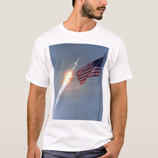 Apollo 11 barkass, med flagga, NASA Tee Shirt (Framsida)
