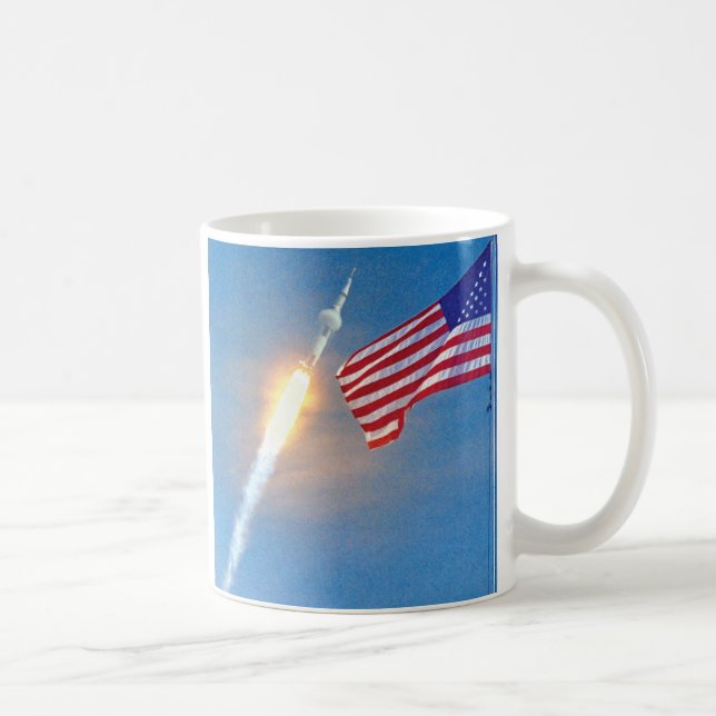 Apollo 11 lansering med amerikansk Flagga Kaffemugg (Höger)