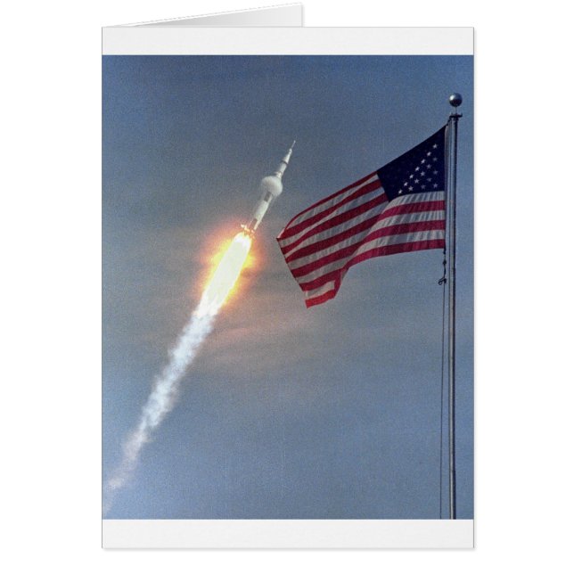 Apollo 11-lansering, med flagga, NASA Hälsningskort (Framsidan)
