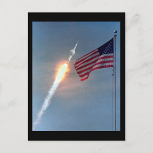 Apollo 11-lansering, med flagga, NASA Vykort