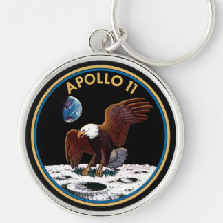 Apollo 11-märke rund silverfärgad nyckelring