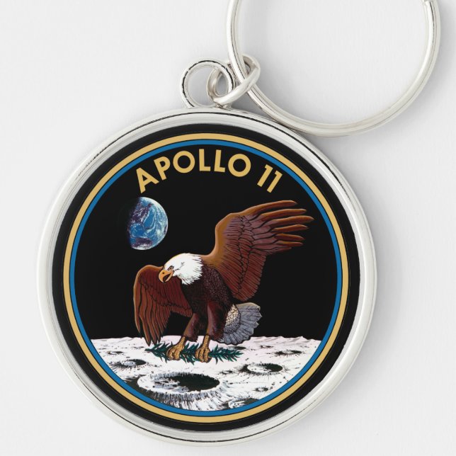 Apollo 11-märke rund silverfärgad nyckelring (Framsidan)