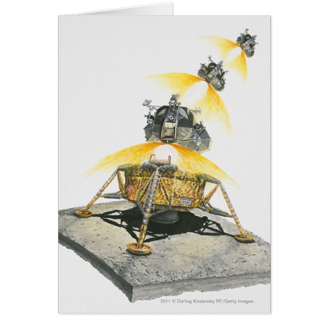 Apollo 11 örnenhet som tar av från månen hälsningskort (Framsidan)
